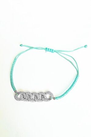Turkuaz İpli Gümüş Gurmet Zincirli Bileklik