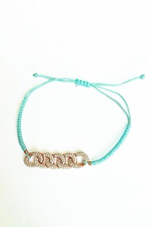 Turkuaz İpli Gümüş Gurmet Zincirli Bileklik