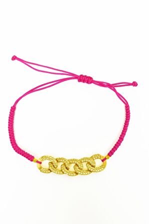  Pembe İpli Gümüş Gurmet Zincirli Bileklik