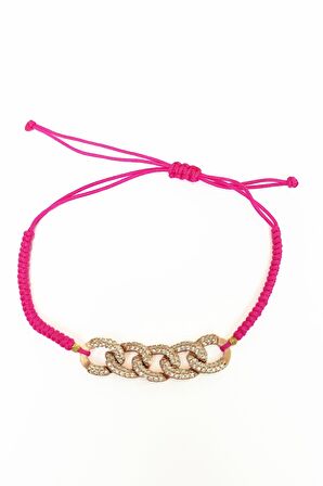  Pembe İpli Gümüş Gurmet Zincirli Bileklik