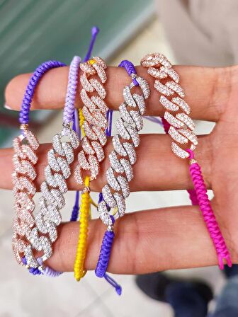  Pembe İpli Gümüş Gurmet Zincirli Bileklik