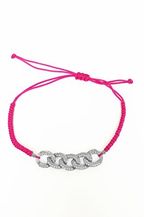  Pembe İpli Gümüş Gurmet Zincirli Bileklik