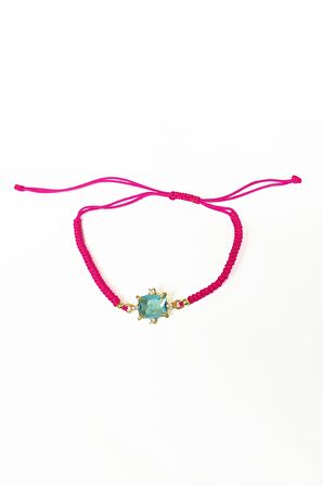 Renkli Taşlı Pembe Renkli İpli Gümüş Bileklik