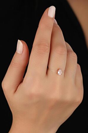 Damla Tek Taşlı Misinalı Gümüş Hayalet Yüzük