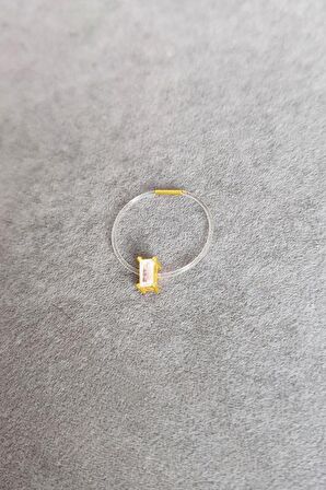 Dikdörtgen Tek Taşlı Misinalı Gümüş Hayalet Yüzük