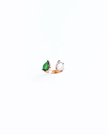 Renkli Çift Damla Taşlı Gümüş Yüzük