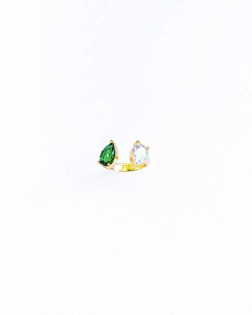 Renkli Çift Damla Taşlı Gümüş Yüzük