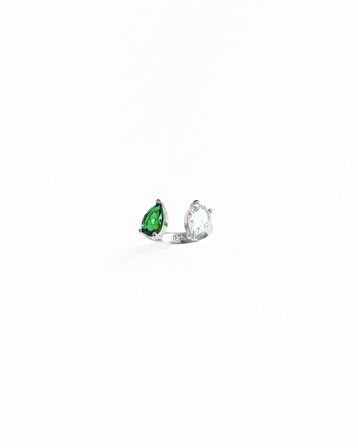 Renkli Çift Damla Taşlı Gümüş Yüzük