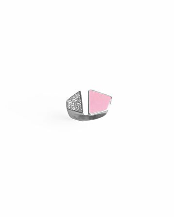 Yarısı Pembe Mine Yarısı Taşlı Gümüş Yüzük
