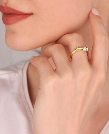 Taşlı 3 Şeritli Gümüş Yüzük - Ayarlanabilir Ölçü - Rose