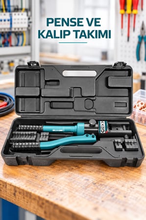 TOTAL Profesyonel Hidrolik Kablo Pabuç Sıkma Pensesi – 70 kN, 16–240 mm², Full Kalıp Takımı Dahil
