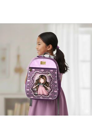 ⁠Gorjuss Kız Çocuk Sırt Çantası Mor Pembe Desenli Okul Çantası