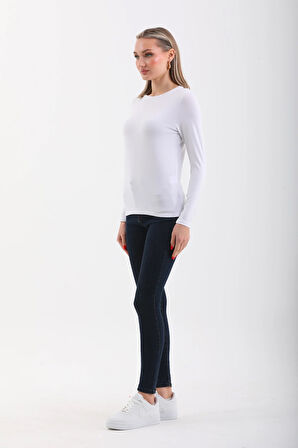 Kadın Zarif İnce Gösteren Viskon Tişört-Beyaz