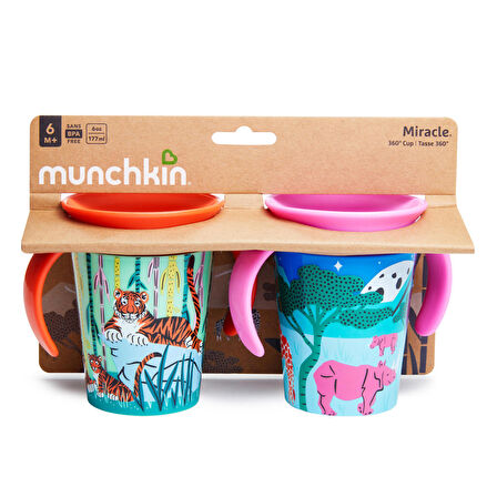 Munchkin Mucize 360° Wildlove Alıştırma Bardağı  177 ml 6+ ay, Gergedan&Kaplanı  2li Paket