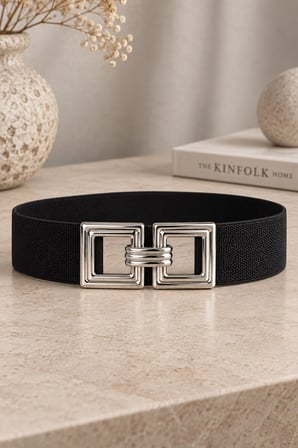 Kadın 6 cm Kalın Lastikli Esnek Geçmeli Metal Tokalı Bel Kemeri MFR5019