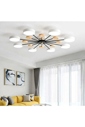 Modern Ahşap Detaylı Led Avize 8'li_beyaz