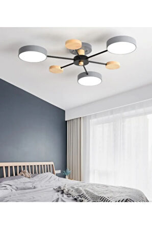 Modern Ahşap Detaylı Led Avize Gri 3'lü