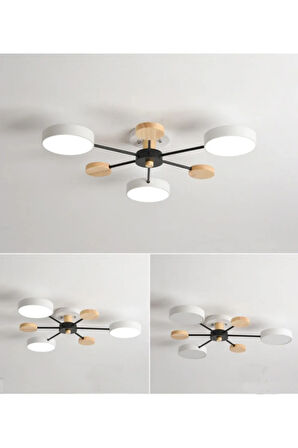 Modern Ahşap Detaylı Led Avize Beyaz 3'lü