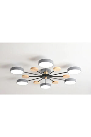 Modern Ahşap Detaylı Led Avize 6'lı Gri