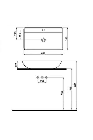 Domino Tezgah Üstü Lavabo  Batarya Deilkli 5019BT