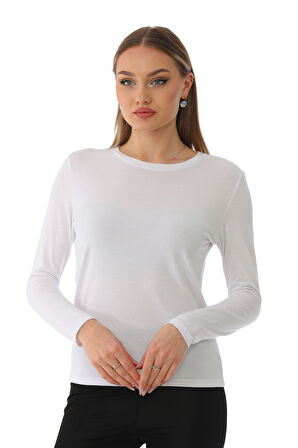 Kadın Modal  Tişört 2'li Paket-Beyaz-Beyaz 