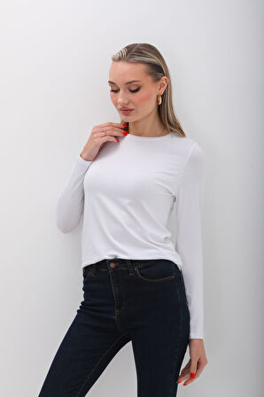 Kadın Modal  Tişört 2'li Paket-Beyaz-Beyaz 