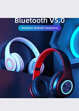 B39 Bluetooth Kulaküstü Kulaklık Led Işıklı Mikrofonlu Kablosuz Kulak Üstü Kulaklık Mavi