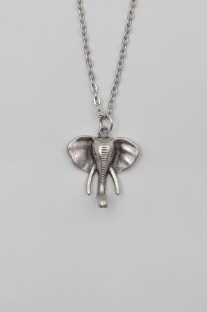 Fil Kafası KolyeDüz Ezme Zincir Kolye - Antik Gümüş Kaplama - Kadın Erkek - 60 cm