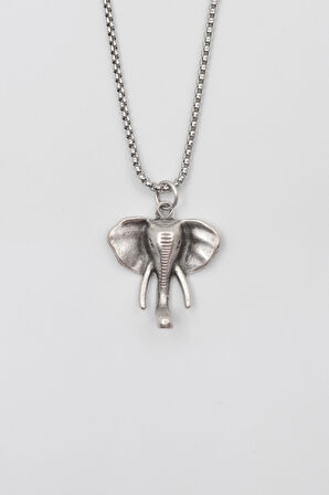 Fil Kafası KolyeÖrme Zincir Kolye - Antik Gümüş Kaplama - Kadın Erkek - 60 cm