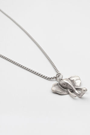 Fil Kafası KolyeÖrme Zincir Kolye - Antik Gümüş Kaplama - Kadın Erkek - 60 cm