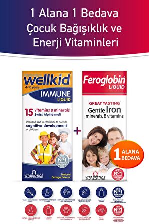 Wellkid Immune Liquid + Feroglobin Liquid çocuk vitamin, demir vitamin takviyesi