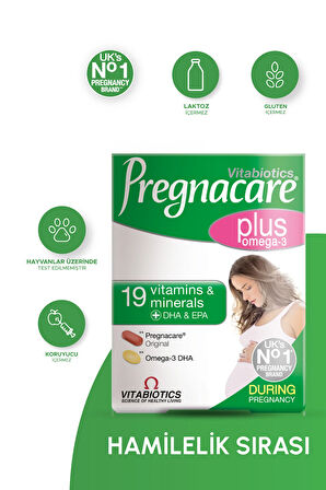 Plus Omega 3,Folik Asit, B12, Demir İçeren  Hamilelik Dönemi Destek Vitamini 28 Tablet 28 Kapsül