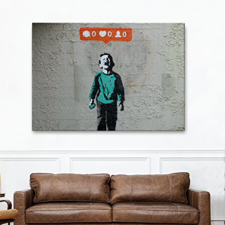 Bansky Takipçisi Olmadığı İçin Ağlayan Sosyal Medya Cocugu Kanvas Tablo-5021