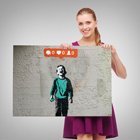 Bansky Takipçisi Olmadığı İçin Ağlayan Sosyal Medya Cocugu Kanvas Tablo-5021