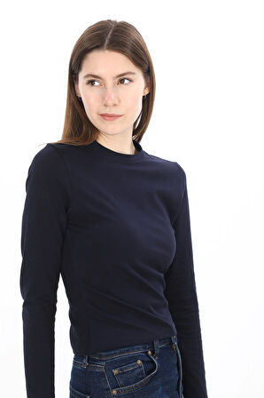Likralı Pamuk Tişört-Slim Fit-Lacivert