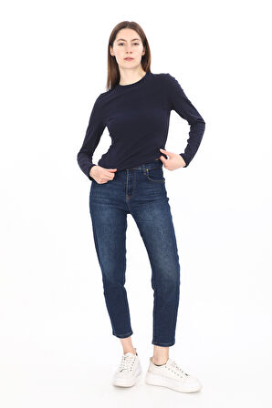 Likralı Pamuk Tişört-Slim Fit-Lacivert