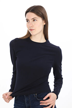 Likralı Pamuk Tişört-Slim Fit-Lacivert
