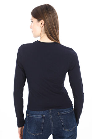 Likralı Pamuk Tişört-Slim Fit-Lacivert