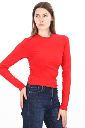 Likralı Pamuk Tişört-Slim Fit-Kırmızı