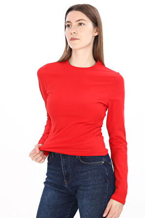 Likralı Pamuk Tişört-Slim Fit-Kırmızı