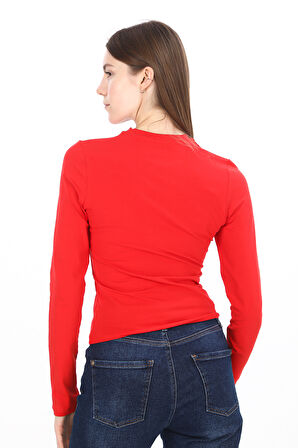 Likralı Pamuk Tişört-Slim Fit-Kırmızı