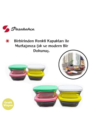 Pudding Silikon Kapaklı Cam Saklama Kabı 8'li Kahvaltılık 310cc. Fma07093