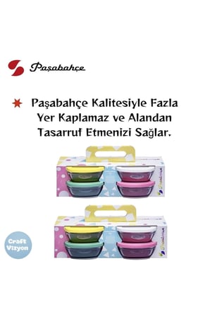 Pudding Silikon Kapaklı Cam Saklama Kabı 8'li Kahvaltılık 310cc. Fma07093