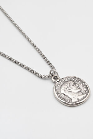 Antik Roma Dönemi Sikke Örme Zincir Kolye - Antik Gümüş Kaplama - Kadın Erkek - 60 cm