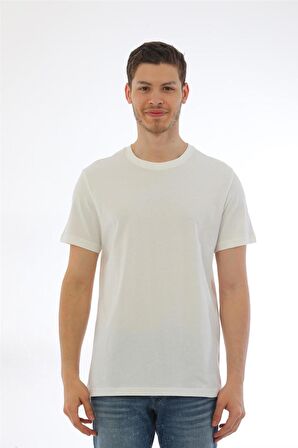 Erkek Basic Regular Fit %100 Pamuk Bisiklet Yaka T-Shirt-Krem