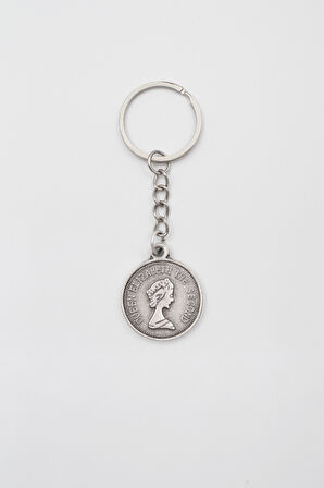 Kraliçe Elizabeth II (Genç Portre) Anahtarlık - Antik Gümüş Kaplama - Kadın Erkek