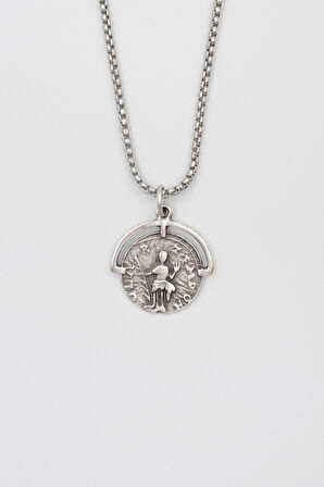 Bohem Roma Dönemi Sikke Örme Zincir Kolye - Antik Gümüş Kaplama - Kadın Erkek - 60 cm