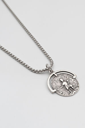 Bohem Roma Dönemi Sikke Örme Zincir Kolye - Antik Gümüş Kaplama - Kadın Erkek - 60 cm