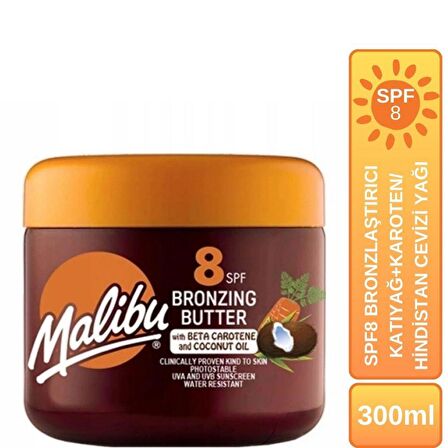 Malibu Güneş Koruyucu Bronzlaştırıcı Katı Yağ+Karoten&Hindistan Cevizi Yağı SPF8 300ml