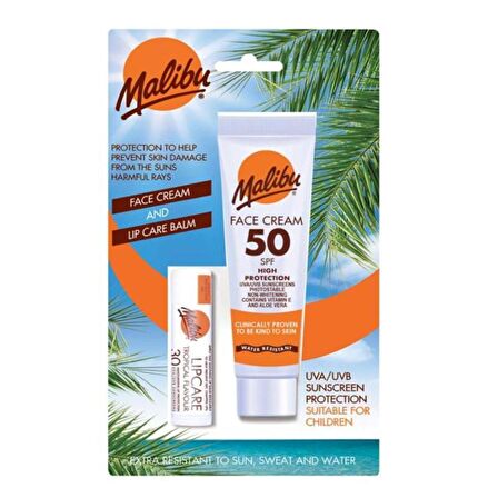 Malibu Güneş Koruyucu Yüz Losyonu SPF50+Dudak Koruyucu&Nemlendirici SPF30